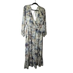 Peach Love California Maxi Dress Women's Floral Faux Wrap V-neck Ruffle Babydoll